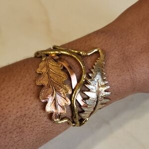 Nature-Inspired Gold and Silver Metal Leaf Bracelet